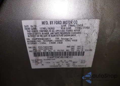 2011 Ford Taurus Sel from USA, damaged, VIN 1FAHP2EW5BG108511
